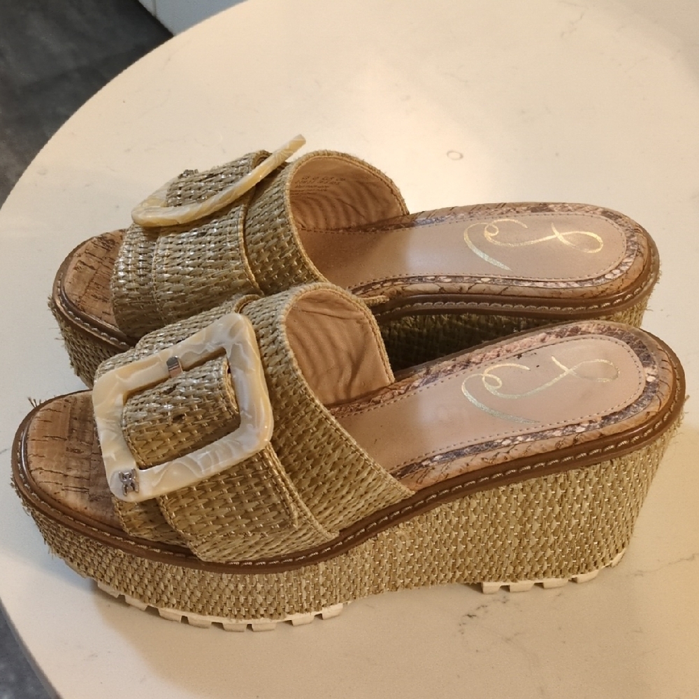 Sam Edelman Tan Wedge Sandals with Textured Platform
